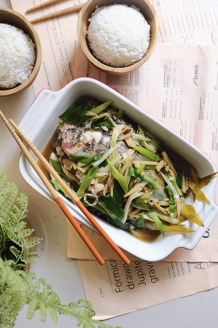 Steamed Yellowtail Snapper with Ginger Soy Sauce