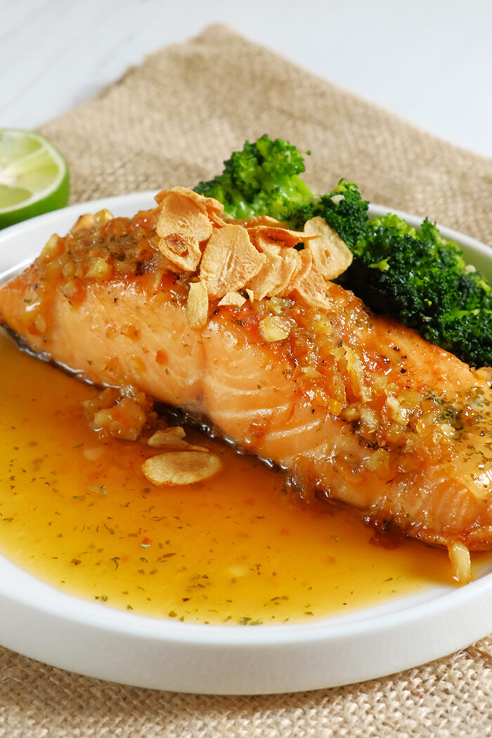 Salmon with Honey Garlic and Passionfruit Sauce
